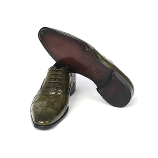 Paul Parkman Handmade Shoes Green Genuine Crocodile Oxfords (PM5656)-AmbrogioShoes