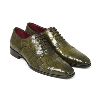 Paul Parkman Handmade Shoes Green Genuine Crocodile Oxfords (PM5656)-AmbrogioShoes