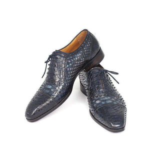 Paul Parkman Handmade Shoes Handmade Shoes / Navy Exotic Captoe Oxfords (PM5412)-AmbrogioShoes