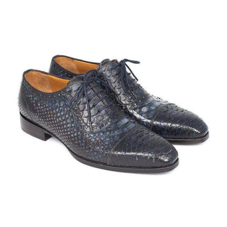 Paul Parkman Handmade Shoes Handmade Shoes / Navy Exotic Captoe Oxfords (PM5412)-AmbrogioShoes