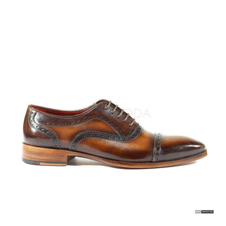 Paul Parkman Handmade Shoes Handmade Mens Shoes Captoe Hand-Painted Anthracite Brown Oxfords (PM1025)-AmbrogioShoes