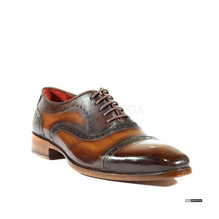 Paul Parkman Handmade Shoes Handmade Mens Shoes Captoe Hand-Painted Anthracite Brown Oxfords (PM1025)-AmbrogioShoes