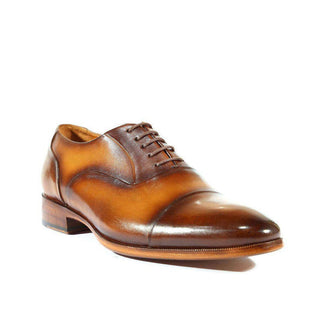 Paul Parkman Handmade Designer Shoes Handmade Men's Designer Shoes Captoe Hand-Painted Brown Oxfords (PM1023)-AmbrogioShoes