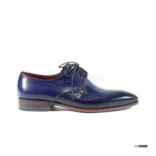 Paul Parkman Handmade Shoes Handmade Mens Shoes Derby Hand-Painted Navy Oxfords (PM1018)-AmbrogioShoes