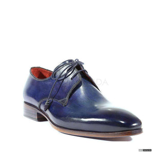 Paul Parkman Handmade Shoes Handmade Mens Shoes Derby Hand-Painted Navy Oxfords (PM1018)-AmbrogioShoes