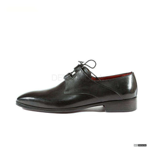 Paul Parkman Handmade Shoes Handmade Mens Shoes Ghillie Lacing Plain Toe Hand-Painted Black Oxfords (PM1008)-AmbrogioShoes