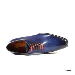 Paul Parkman Handmade Shoes Handmade Mens Shoes Goodyear Welted Hand-Painted Navy Oxfords (PM1000)-AmbrogioShoes