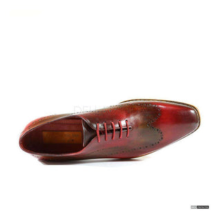 Paul Parkman Handmade Shoes Handmade Mens Shoes Hand-Painted Bordeaux / Camel Oxfords (PM1012)-AmbrogioShoes