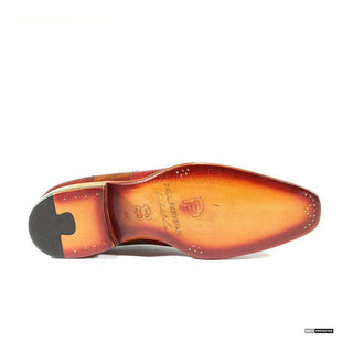 Paul Parkman Handmade Shoes Handmade Mens Shoes Hand-Painted Bordeaux / Camel Oxfords (PM1012)-AmbrogioShoes