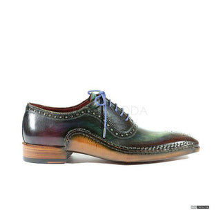 Paul Parkman Handmade Shoes Handmade Mens Shoes Laced Hand-Painted Green / Purple Oxfords (PM1017)-AmbrogioShoes