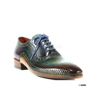 Paul Parkman Handmade Shoes Handmade Mens Shoes Laced Hand-Painted Green / Purple Oxfords (PM1017)-AmbrogioShoes
