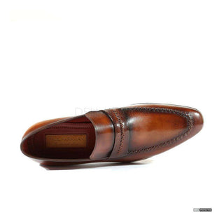 Paul Parkman Handmade Shoes Handmade Mens Shoes Stitched Hand-Painted Brown Loafers (PM1020)-AmbrogioShoes