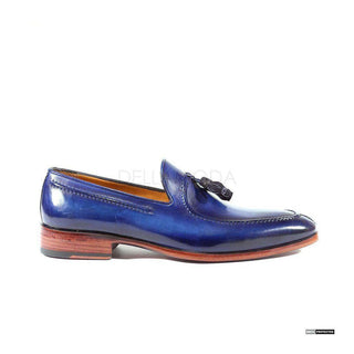 Paul Parkman Handmade Shoes Handmade Mens Shoes Tassel Hand-Painted Blue Loafers (PM1019)-AmbrogioShoes