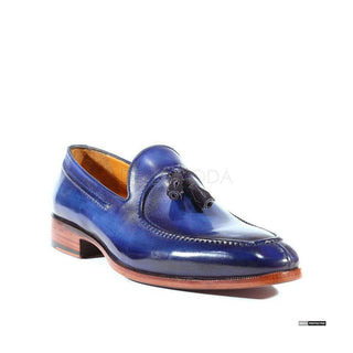 Paul Parkman Handmade Shoes Handmade Mens Shoes Tassel Hand-Painted Blue Loafers (PM1019)-AmbrogioShoes