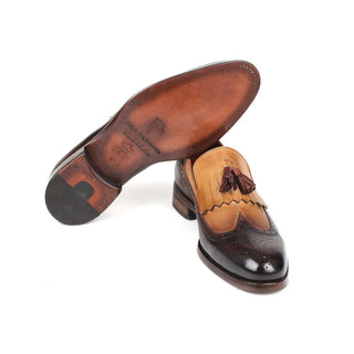 Paul Parkman Handmade Shoes Men's Beige & Brown Calf-skin Leather Kiltie Tassel Loafers KT57BJ (PM5905)-AmbrogioShoes