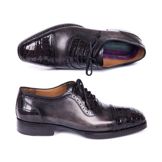 Paul Parkman Handmade Shoes Mens Black Crocodile & Grey Calfskin Captoe Oxfords (PM5805)-AmbrogioShoes