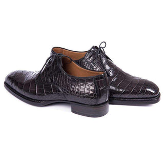 Paul Parkman Handmade Shoes Mens Black Crocodile Oxfords LX778(PM5815)-AmbrogioShoes