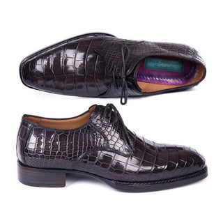 Paul Parkman Handmade Shoes Mens Black Crocodile Oxfords LX778(PM5815)-AmbrogioShoes