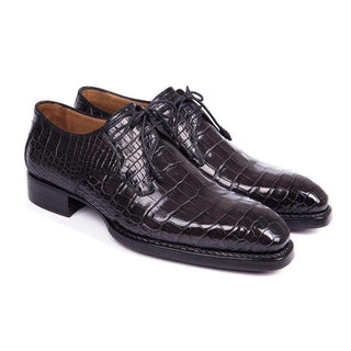 Paul Parkman Handmade Shoes Mens Black Crocodile Oxfords LX778(PM5815)-AmbrogioShoes