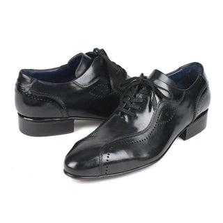 Paul Parkman Handmade Shoes Men's Black Italian Calf-skin Leather Casual Lace-up Oxfords 84654-BLK (PM5901)-AmbrogioShoes