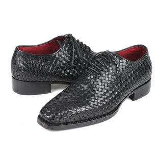 Paul Parkman Handmade Designer Shoes Men's Black Woven Calf-skin Leather Oxfords 044WN86 (PM5910)-AmbrogioShoes