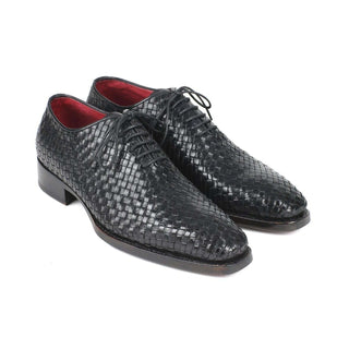 Paul Parkman Handmade Designer Shoes Men's Black Woven Calf-skin Leather Oxfords 044WN86 (PM5910)-AmbrogioShoes