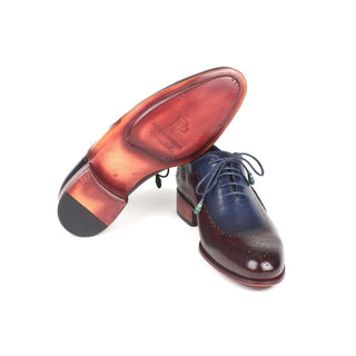 Paul Parkman Handmade Shoes Men's Blue & Bordeaux Opanka Construction Calfskin Oxfords 726-BLU-BRD (PM5713)-AmbrogioShoes