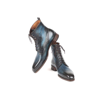 Paul Parkman Handmade Shoes Men's Blue & Brown Calf-skin Leather Boots (PM5652)-AmbrogioShoes