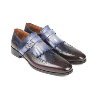 Paul Parkman Handmade Shoes Men's Blue & Brown Kiltie Monstrap Calfskin Loafers 52SL79 (PM5706)-AmbrogioShoes