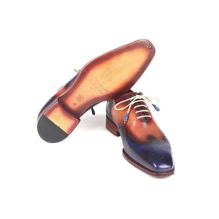 Paul Parkman Handmade Shoes Men's Blue & Camel Wingtip Calfskin Oxfords 097BX11 (PM5707)-AmbrogioShoes