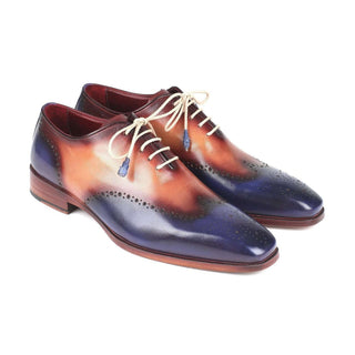 Paul Parkman Handmade Designer Shoes Men's Blue & Camel Wingtip Calfskin Oxfords 097BX11 (PM5707)-AmbrogioShoes