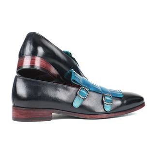 Paul Parkman Handmade Shoes Men's Blue & Navy Calf-skin Leather Kiltie Double Monkstrap Loafers ST17BLU (PM5906)-AmbrogioShoes