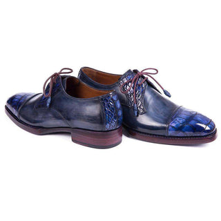 Paul Parkman Handmade Shoes Mens Blue & Navy Crocodile & Calfskin Captoe Oxfords 877(PM5816)-AmbrogioShoes