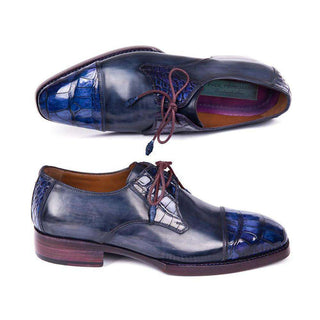 Paul Parkman Handmade Shoes Mens Blue & Navy Crocodile & Calfskin Captoe Oxfords 877(PM5816)-AmbrogioShoes