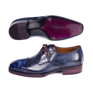 Paul Parkman Handmade Shoes Mens Blue & Navy Crocodile & Calfskin Captoe Oxfords 877(PM5816)-AmbrogioShoes