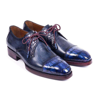 Paul Parkman Handmade Shoes Mens Blue & Navy Crocodile & Calfskin Captoe Oxfords 877(PM5816)-AmbrogioShoes