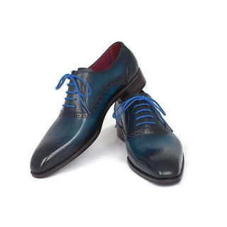 Paul Parkman Handmade Designer Shoes Men's Blue & Navy Medallion Toe Oxfords (PM5408)-AmbrogioShoes