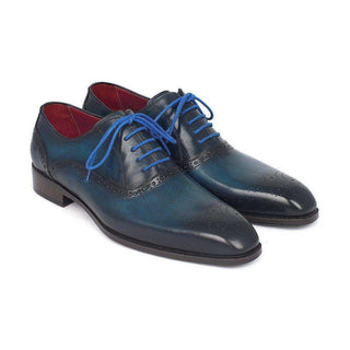 Paul Parkman Handmade Designer Shoes Men's Blue & Navy Medallion Toe Oxfords (PM5408)-AmbrogioShoes