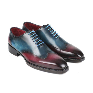 Paul Parkman Handmade Designer Shoes Men's Blue & Purple Calf-skin Leather Goodyear Welted Wingtip Oxfords 081-BPX (PM5900)-AmbrogioShoes