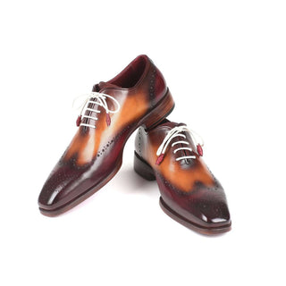 Paul Parkman Handmade Designer Shoes Men's Bordeaux & Camel Wingtip Calfskin Oxfords 097BY30 (PM5709)-AmbrogioShoes