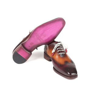 Paul Parkman Handmade Designer Shoes Men's Bordeaux & Camel Wingtip Calfskin Oxfords 097BY30 (PM5709)-AmbrogioShoes