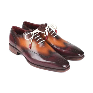 Paul Parkman Handmade Designer Shoes Men's Bordeaux & Camel Wingtip Calfskin Oxfords 097BY30 (PM5709)-AmbrogioShoes