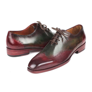 Paul Parkman Handmade Designer Shoes Men's Bordeaux & Green Calf-skin Leather Wingtip Oxfords 097YL63 (PM5902)-AmbrogioShoes