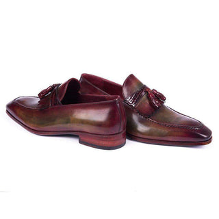 Paul Parkman Handmade Shoes Mens Bordeaux & Green Calfskin & Crocodile Tassel Loafers (PM5807)-AmbrogioShoes