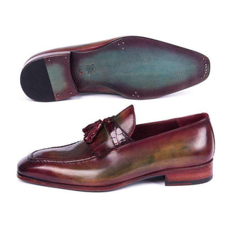 Paul Parkman Handmade Shoes Mens Bordeaux & Green Calfskin & Crocodile Tassel Loafers (PM5807)-AmbrogioShoes