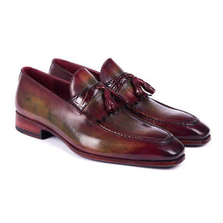 Paul Parkman Handmade Shoes Mens Bordeaux & Green Calfskin & Crocodile Tassel Loafers (PM5807)-AmbrogioShoes