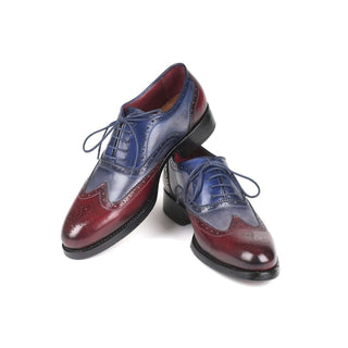 Paul Parkman Handmade Designer Shoes Men's Bordeuax Grey & Blue Calfskin Oxfords BR027GRBL (PM5700)-AmbrogioShoes