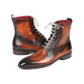 Paul Parkman Handmade Designer Shoes Men's Brown Burnished Leather Lace-Up Boots (PM5867)-AmbrogioShoes