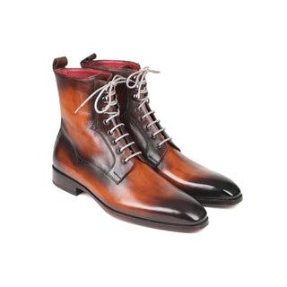 Paul Parkman Handmade Designer Shoes Men's Brown Burnished Leather Lace-Up Boots (PM5867)-AmbrogioShoes