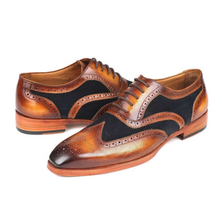 Paul Parkman Handmade Designer Shoes Men's Brown Calf-skin Leather & Navy Suede Oxfords 228NV65 (PM5903)-AmbrogioShoes